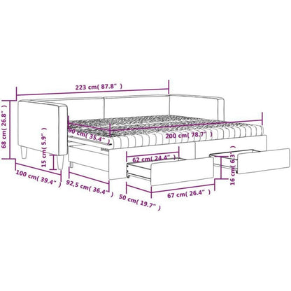 2-in-1 Schlafsofa mit Bettkasten & Schublade, 90x200 cm