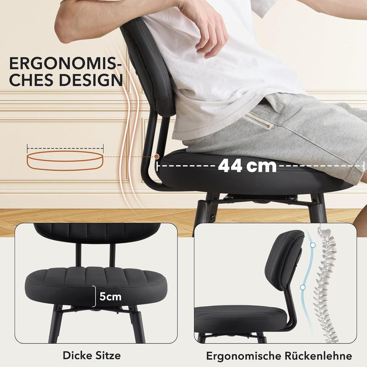 Barhocker 2er Set PU-Leder, 66cm, Schwarz – Drehbar & Komfortabel