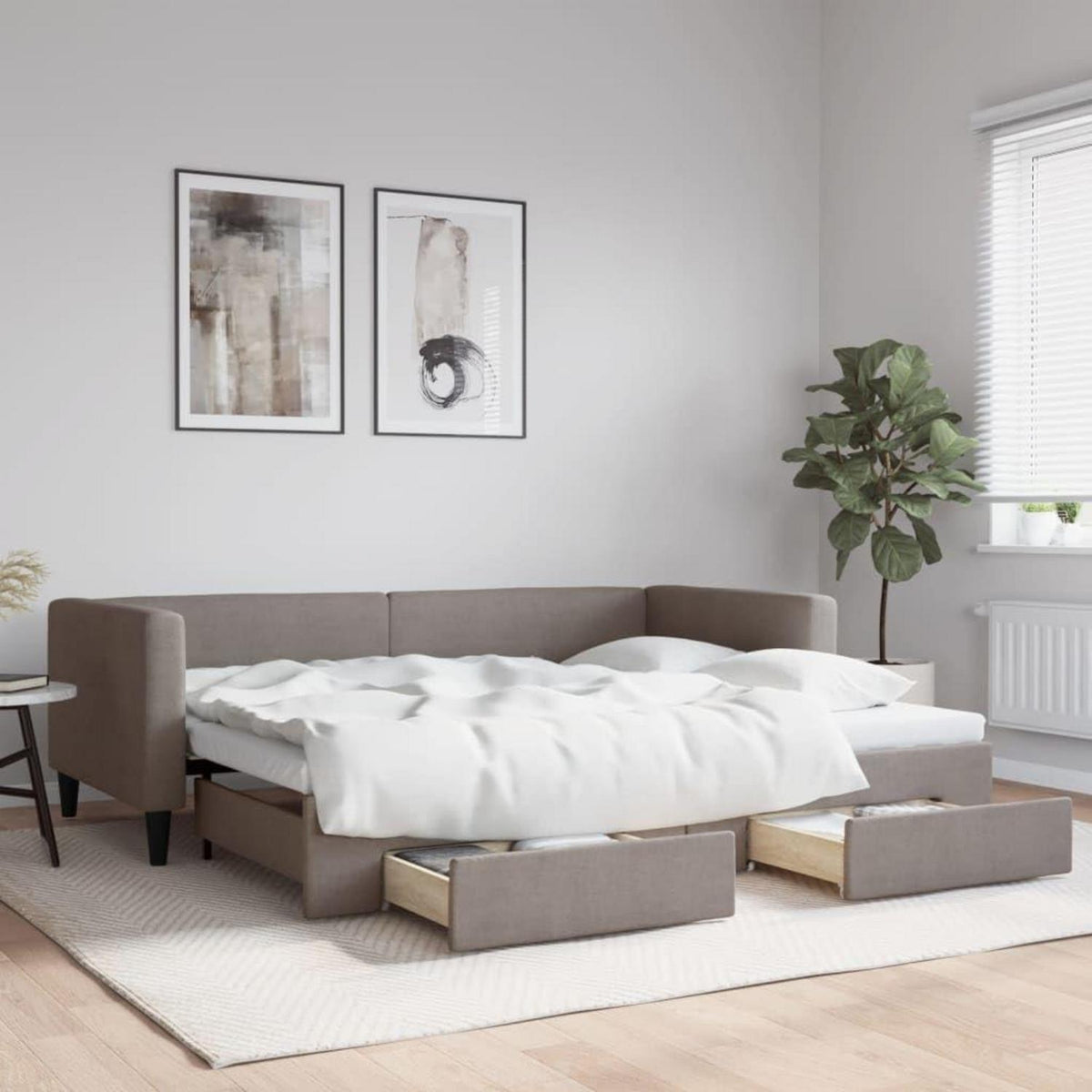 Tagesbett ausziehbar mit Schubladen – Schlafsofa 90x200 cm Taupe
