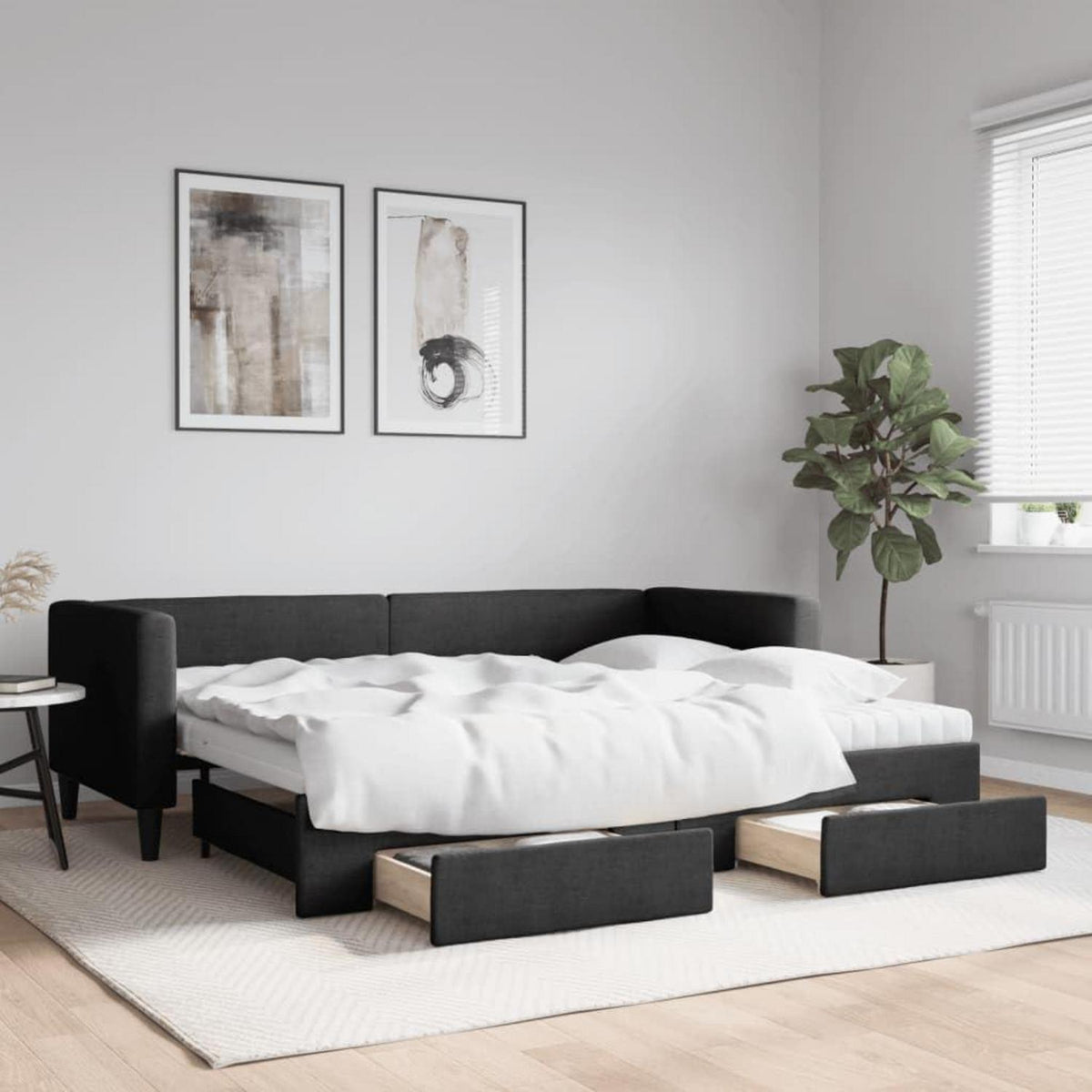 Tagesbett ausziehbar mit Schubladen – 80x200 cm Schlafsofa Schwarz