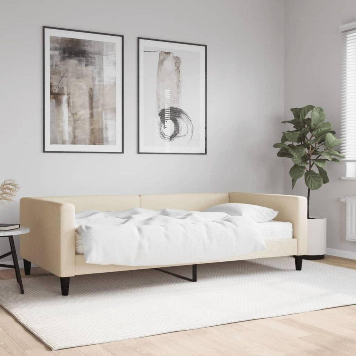 Tagesbett mit Matratze & Stauraum – Schlafsofa 2-Sitzer Creme