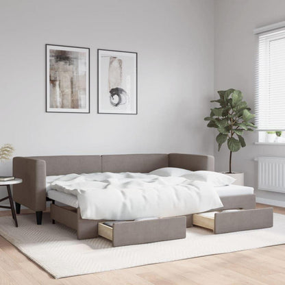 2-Sitzer Schlafsofa mit Bettkasten & Schublade Taupe 80x200 cm