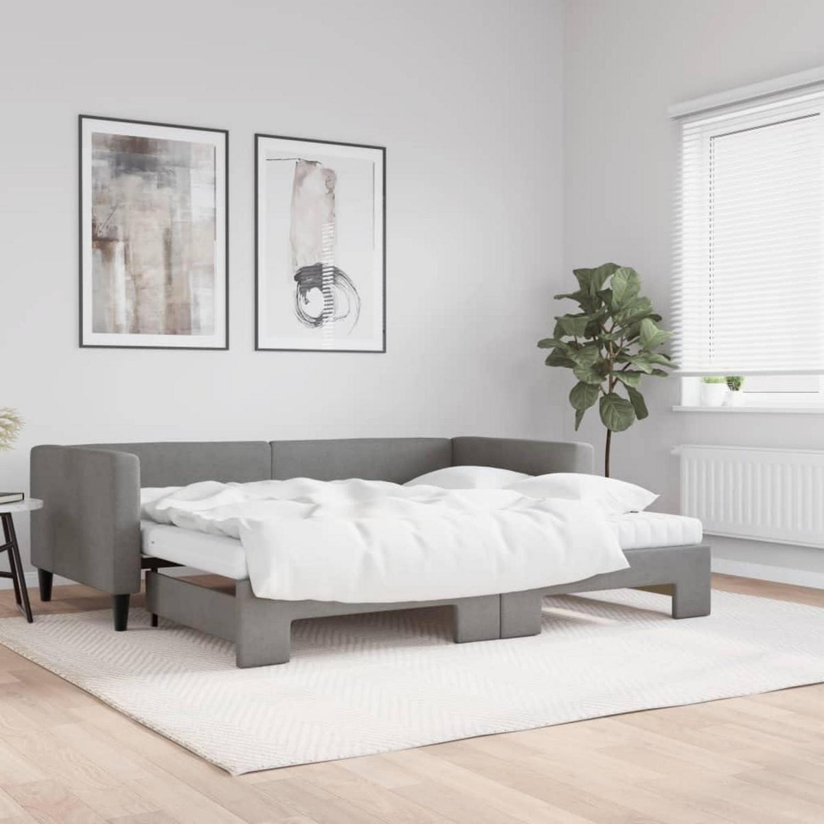 Tagesbett ausziehbar mit Matratze & Bettkasten – Dunkelgrau 90x200 cm