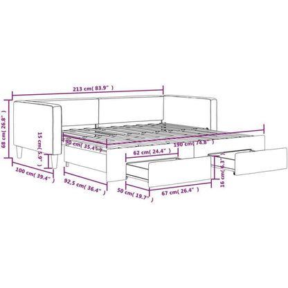 Tagesbett ausziehbar mit Schubladen – Schlafsofa 90x190 cm Dunkelgrau