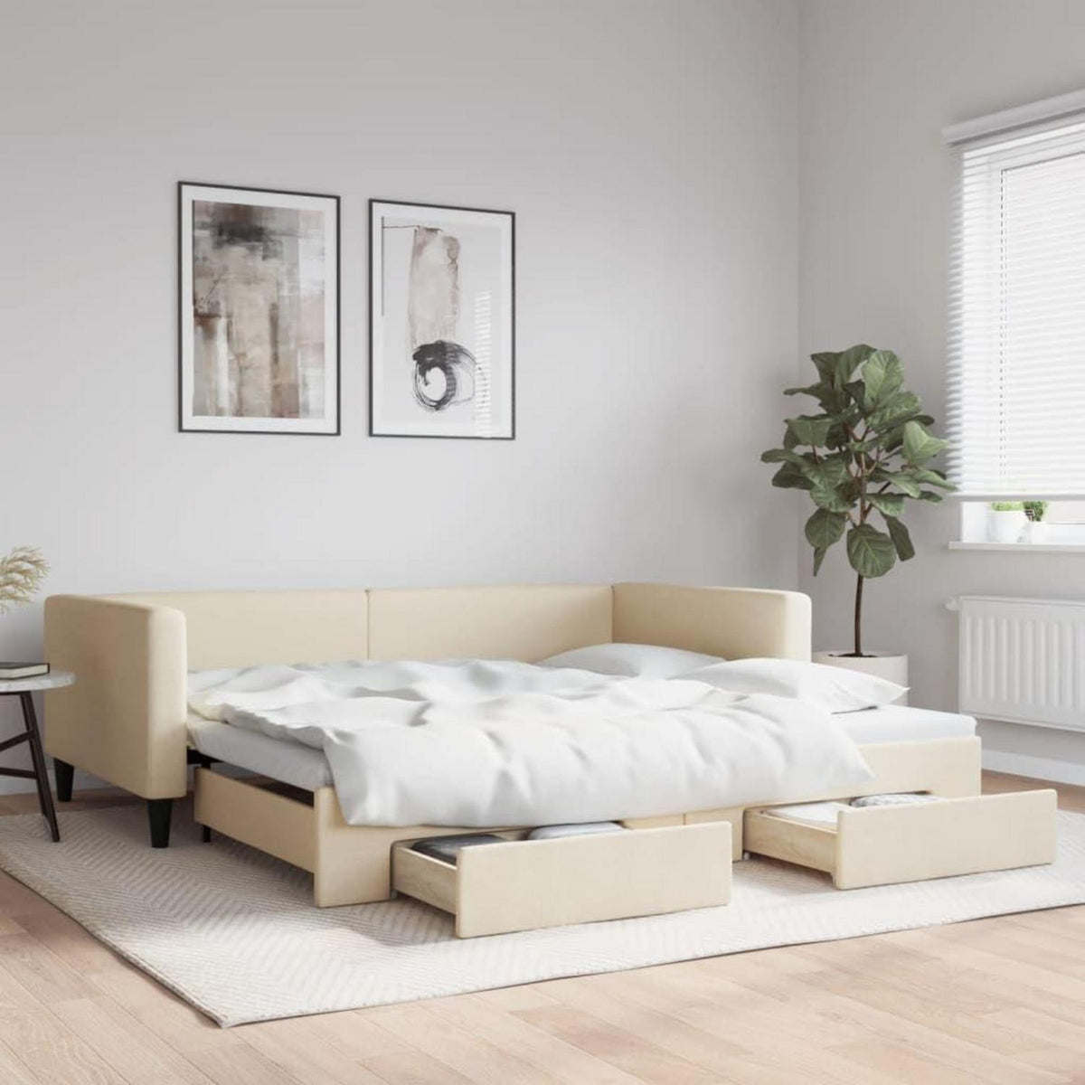 2-Sitzer Schlafsofa mit Bettkasten & Schublade, Creme