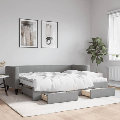 Tagesbett ausziehbar mit Schubladen – Schlafsofa 2-Sitzer, Hellgrau
