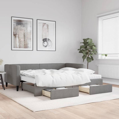 Tagesbett ausziehbar mit Schubladen & Schlaffunktion – Dunkelgrau 90x190 cm