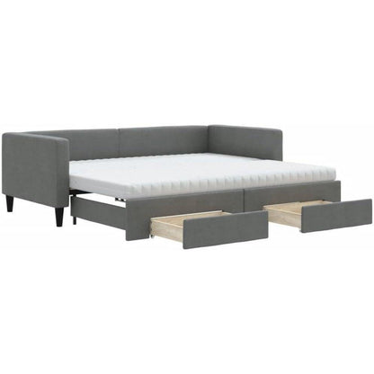 Tagesbett ausziehbar mit Schubladen & Schlaffunktion – Dunkelgrau 90x190 cm