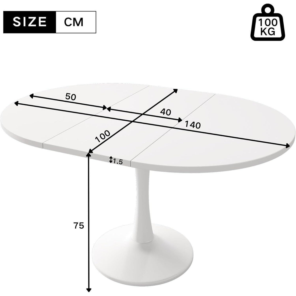 Runder Esstisch Ausziehbar Weiß – 100/140 cm | Modern & Vielseitig