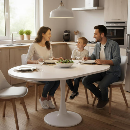 Runder Esstisch Ausziehbar Weiß – 100/140 cm | Modern & Vielseitig