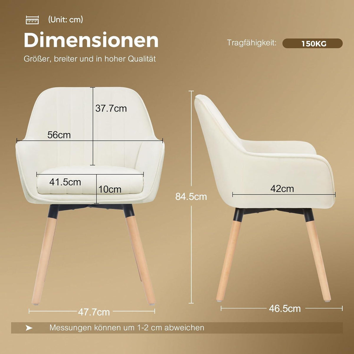 Esszimmerstühle 6er Set, 360° Drehbar, Cremeweiß Samt