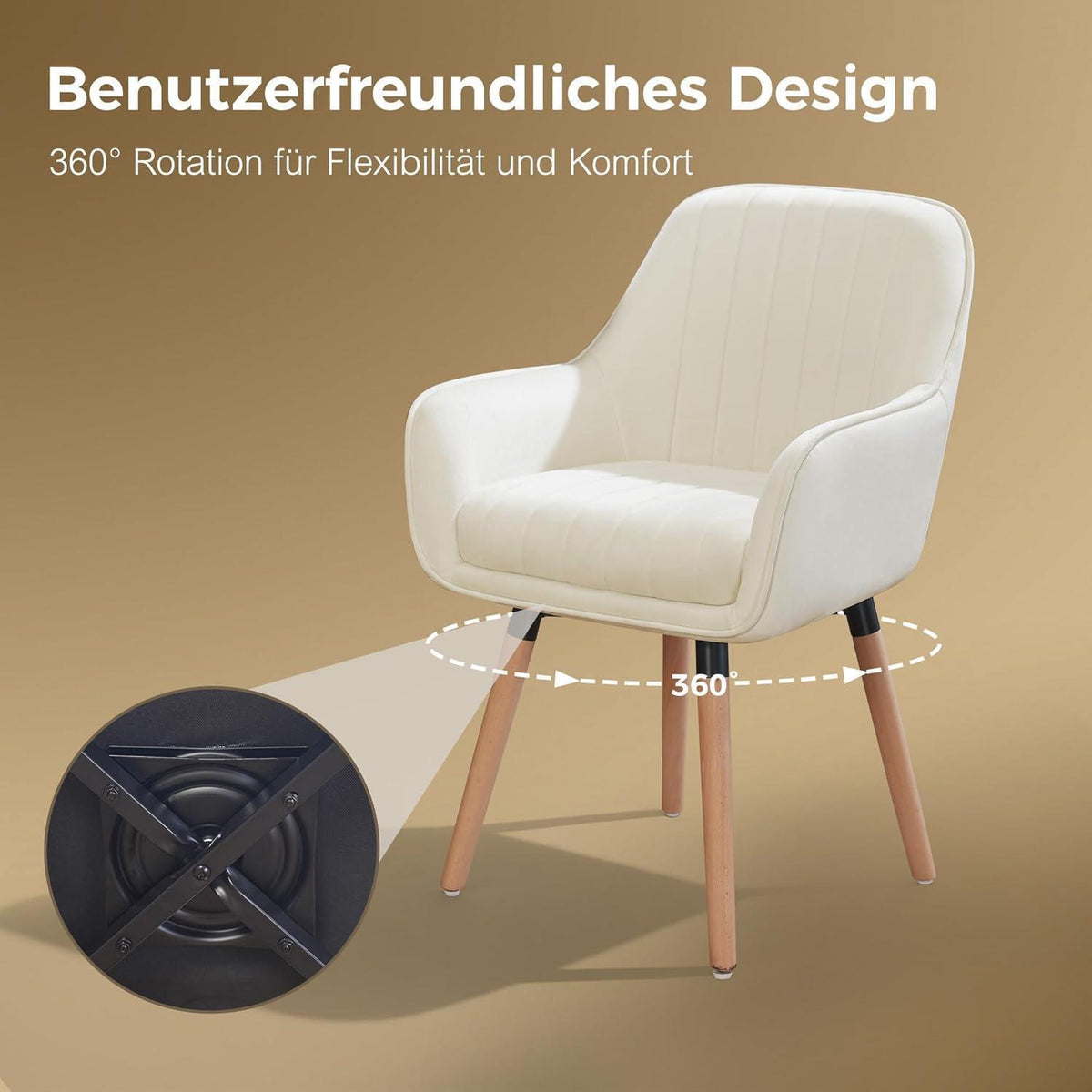 Esszimmerstühle 6er Set, 360° Drehbar, Cremeweiß Samt
