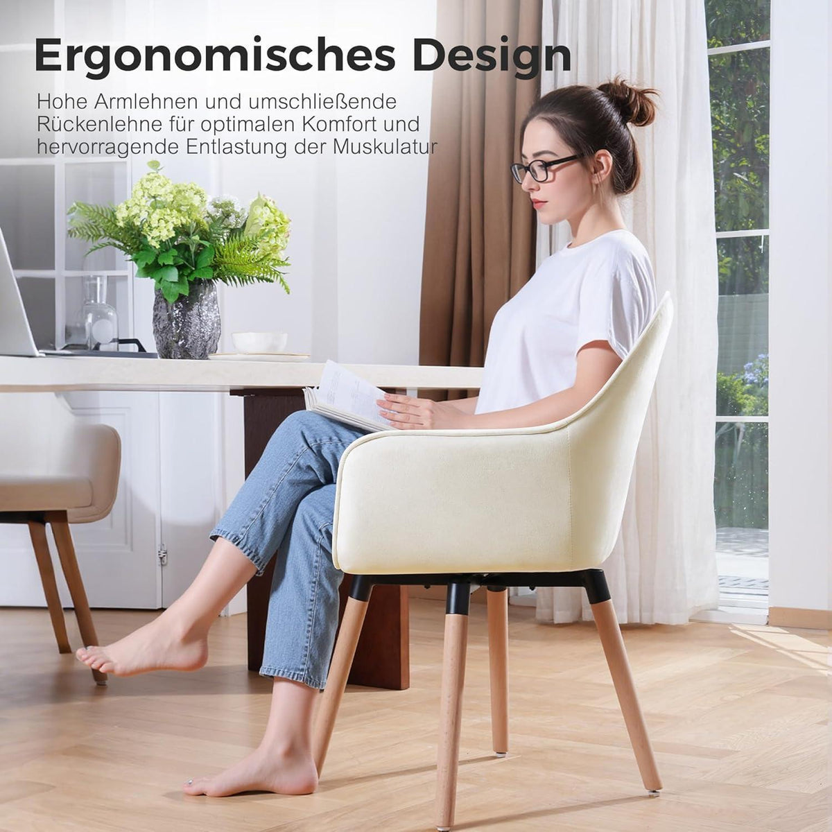 Esszimmerstühle 6er Set, 360° Drehbar, Cremeweiß Samt