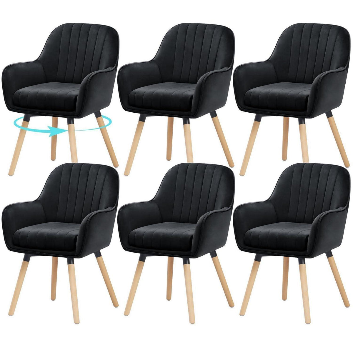 Esszimmerstühle 6er Set, 360° Drehbar, Schwarz Samt