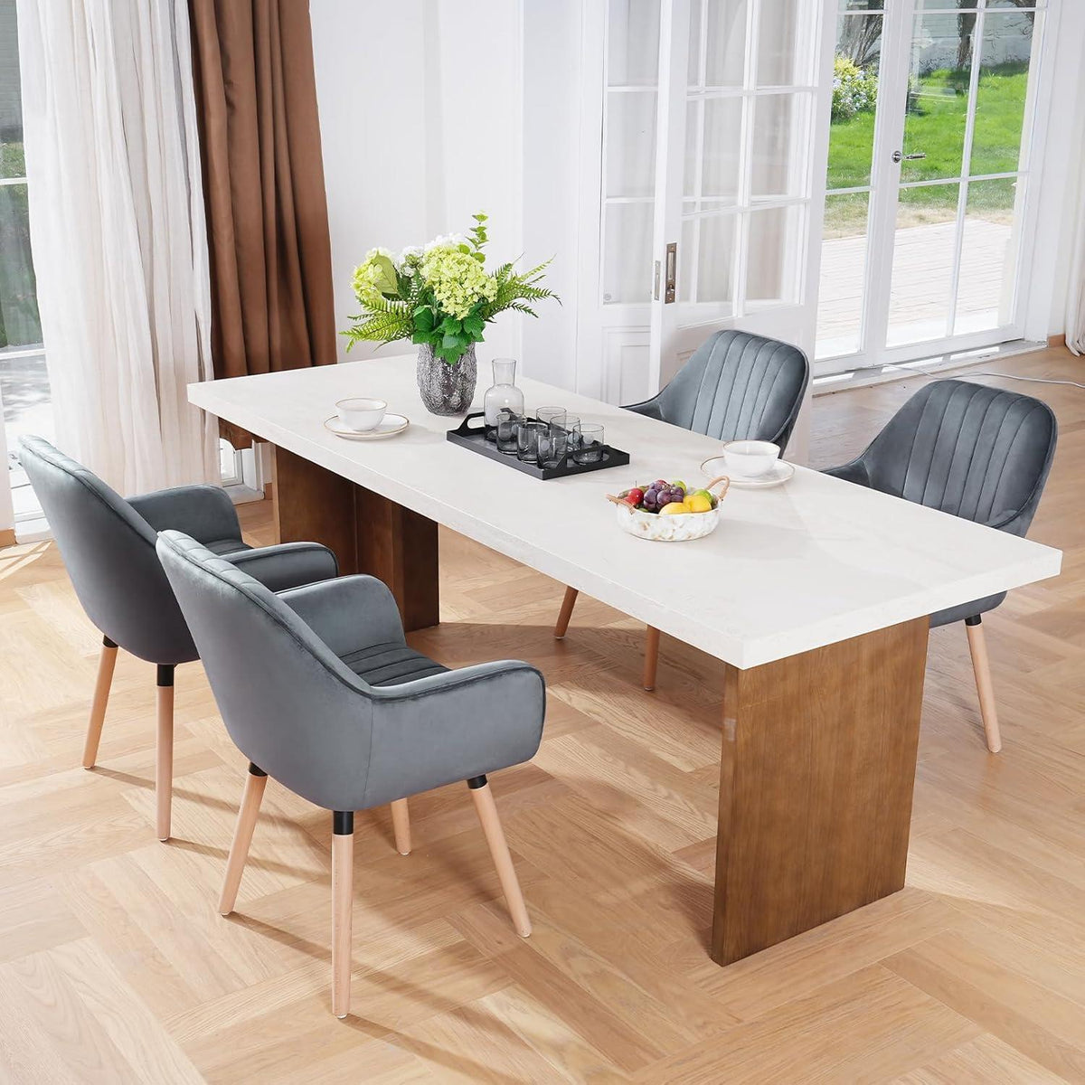 Esszimmerstühle 6er Set, Grau Samt, 360° Drehbar