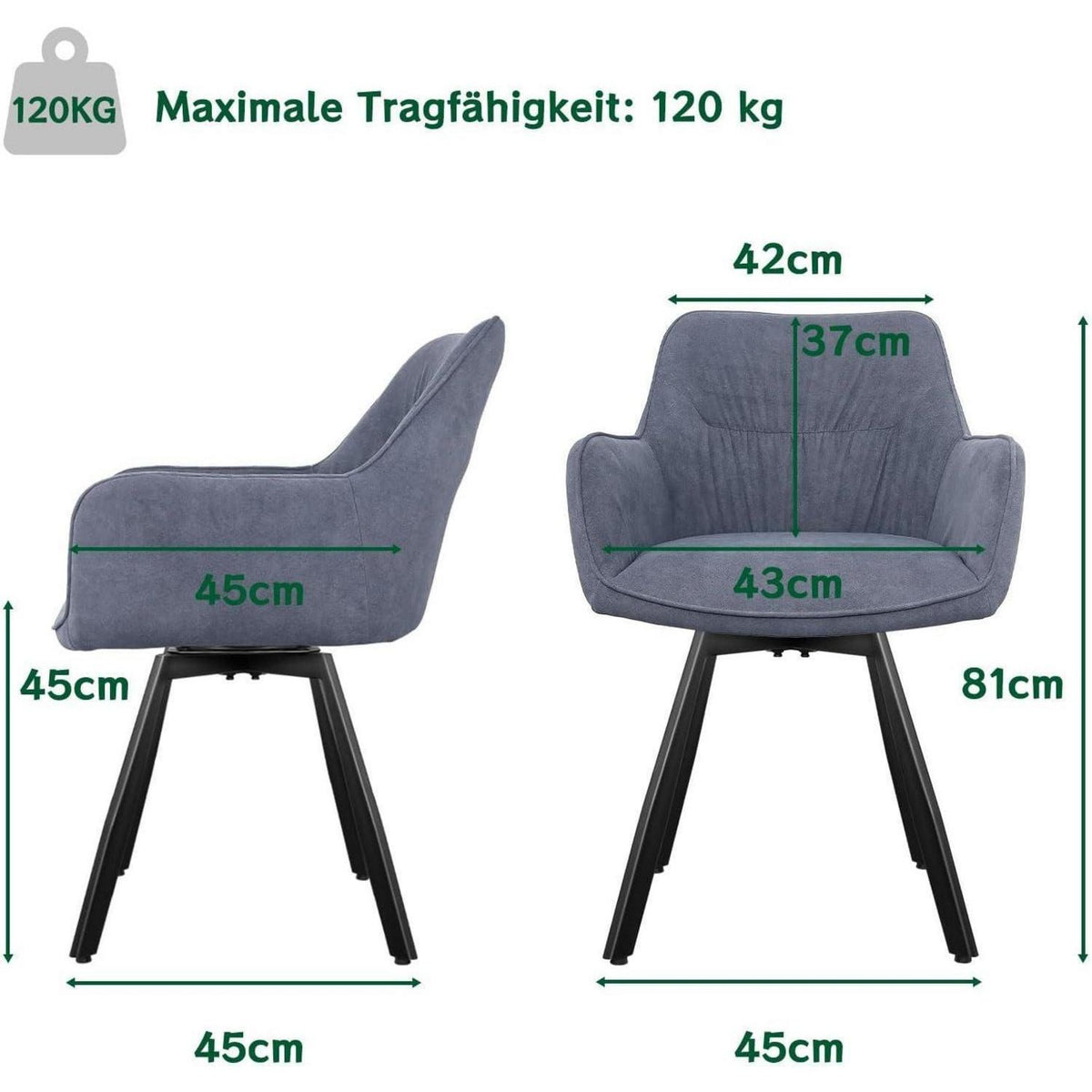 Drehbarer Esszimmerstuhl Set Grau – Samt, Armlehnen & Komfort