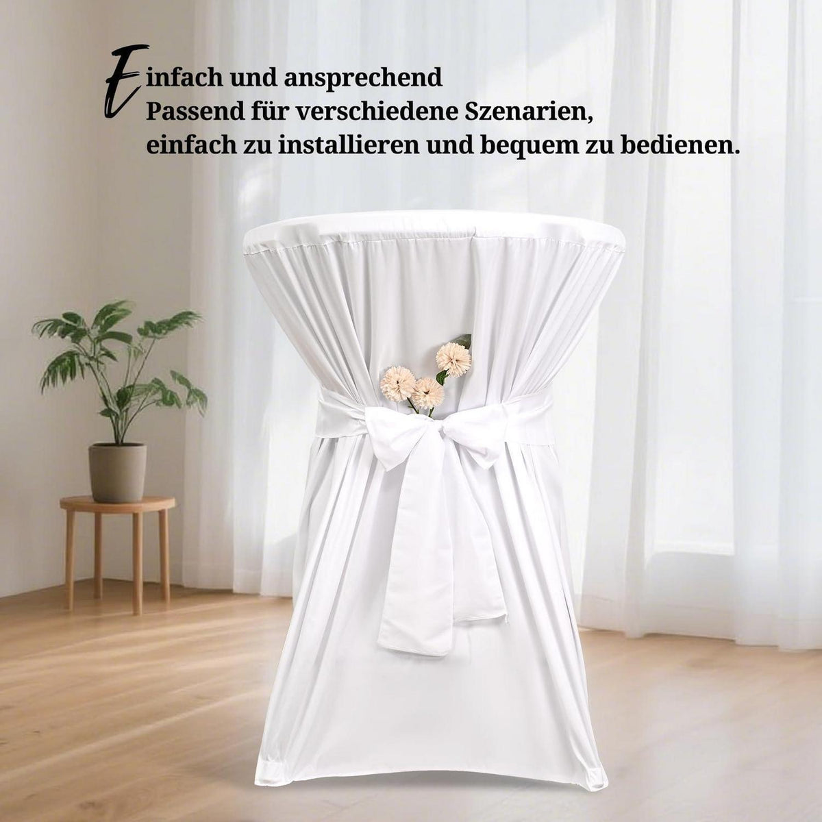 10 Stehtischhüllen Weiß – Ø80cm, Polyester mit Fußtaschen
