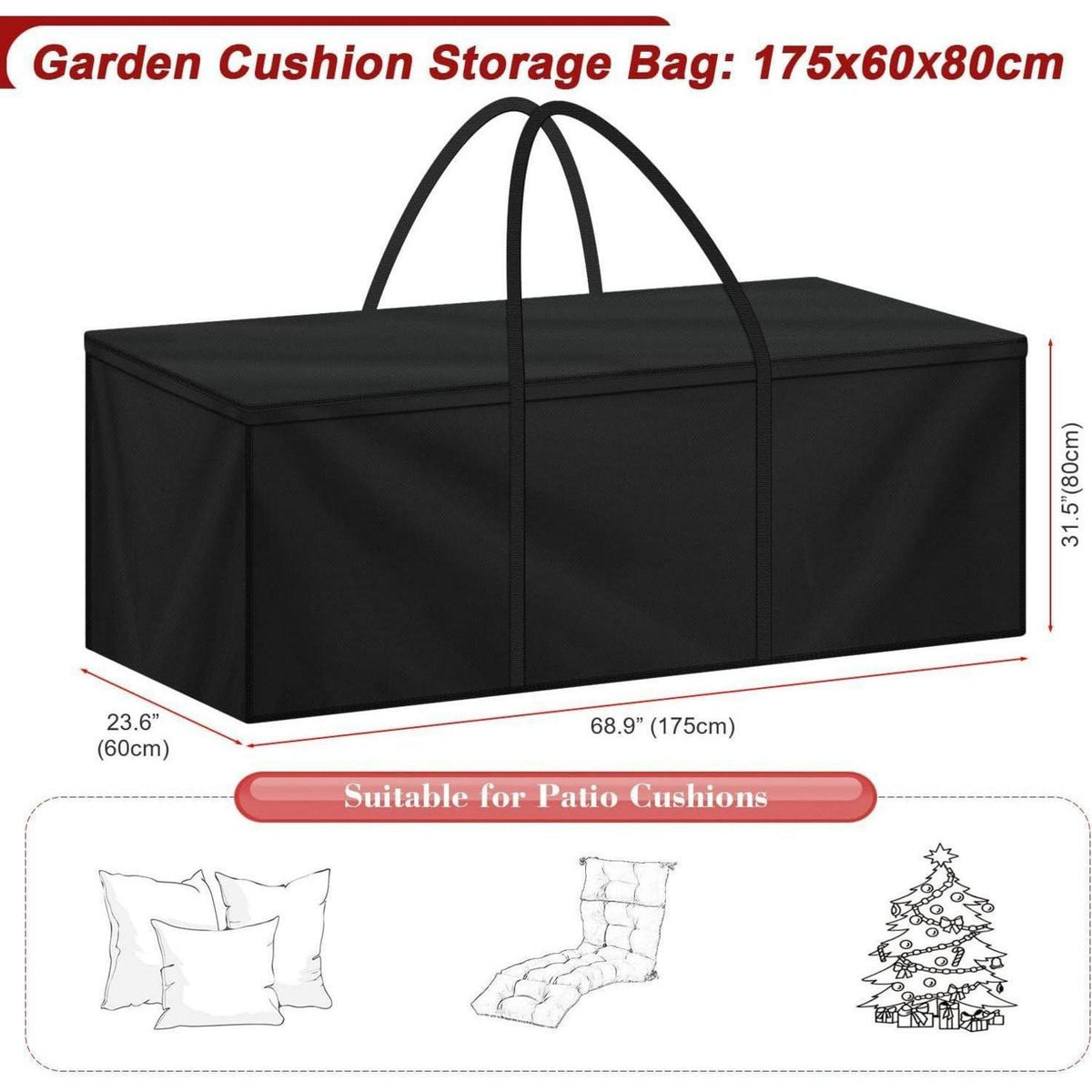 Wasserdichte Gartenauflagen Tasche 175x60x80cm mit Tragegriffen