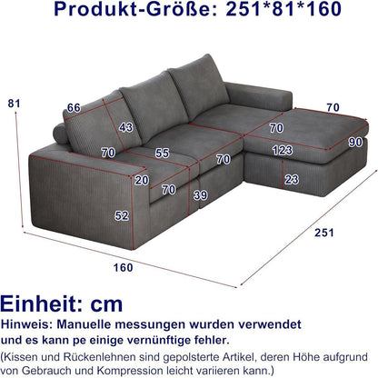Ecksofa mit Schlaffunktion 250x160 cm – Dunkelgrau