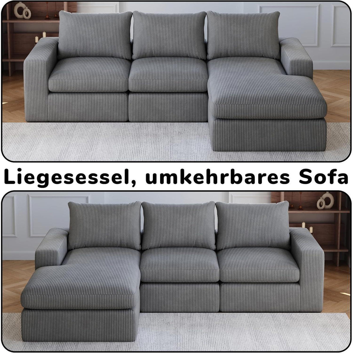 Ecksofa mit Schlaffunktion 250x160 cm – Dunkelgrau