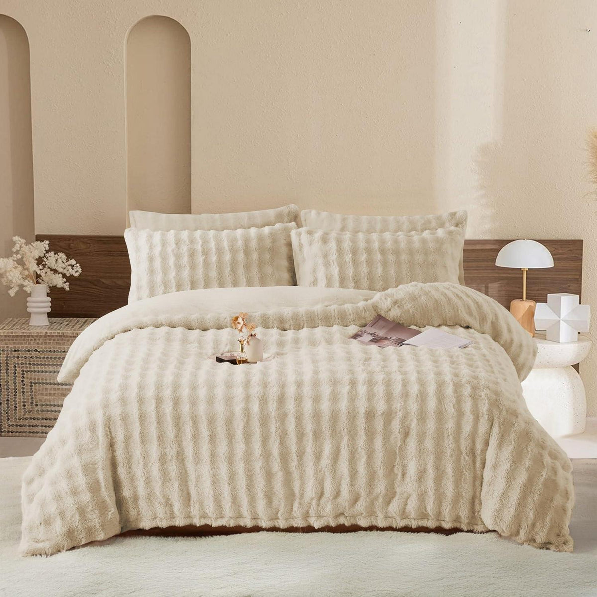 Plüsch Bettwäsche Set 155x220 - Warm & Flauschig Beige