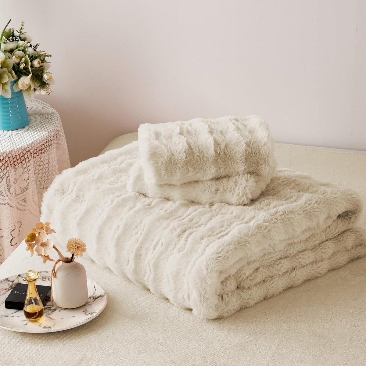 Plüsch Bettwäsche Set 155x220 - Warm & Flauschig Beige