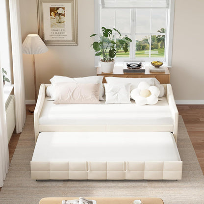 Ausziehbett 180x200 cm mit Seitentaschen & Flanellbezug (Creme)