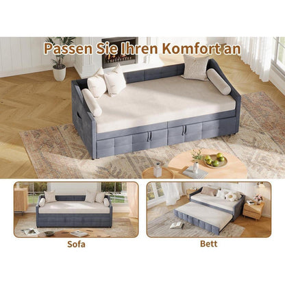 Ausziehbett 180x200 cm – Schlafcouch mit Flanell Grau