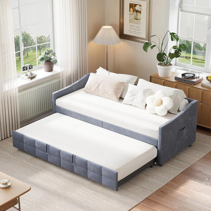 Ausziehbett 180x200 cm – Schlafcouch mit Flanell Grau
