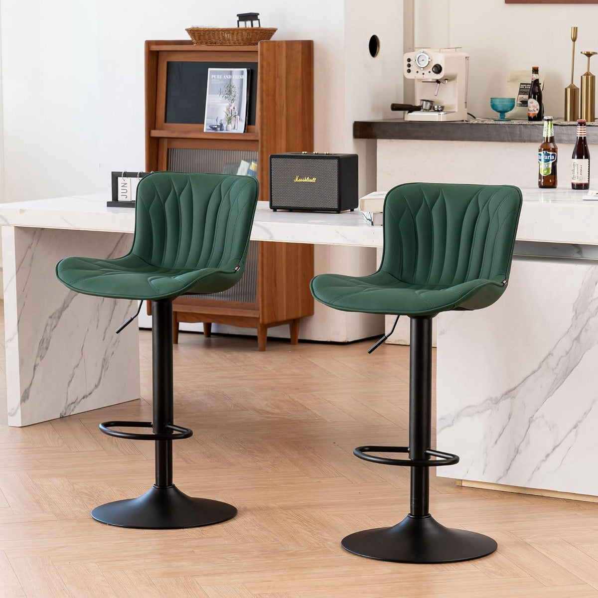 Drehbarer Barhocker 2er Set, Höhenverstellbar, Dunkelgrün