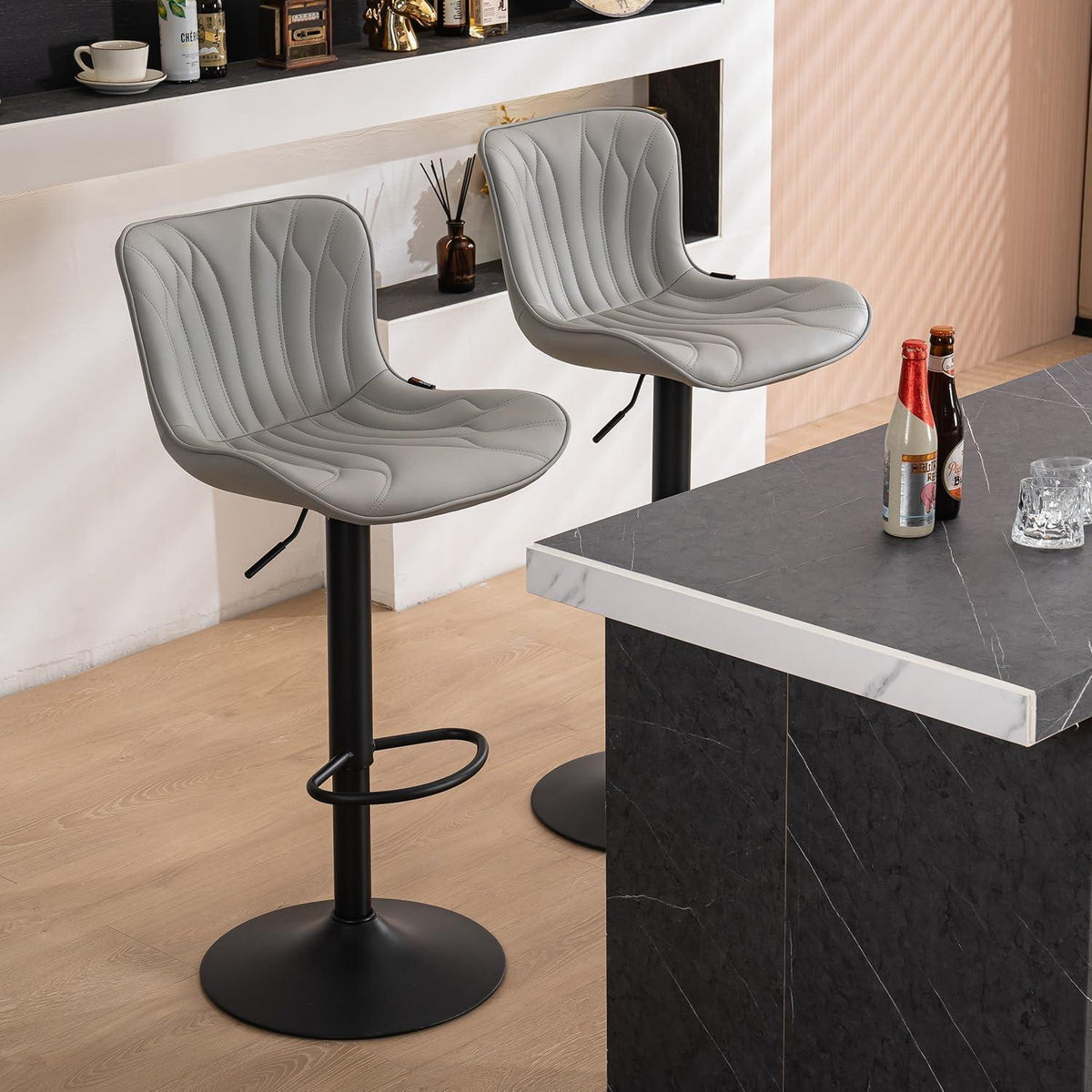 Drehbarer Barhocker 2er Set, Höhenverstellbar, Grau