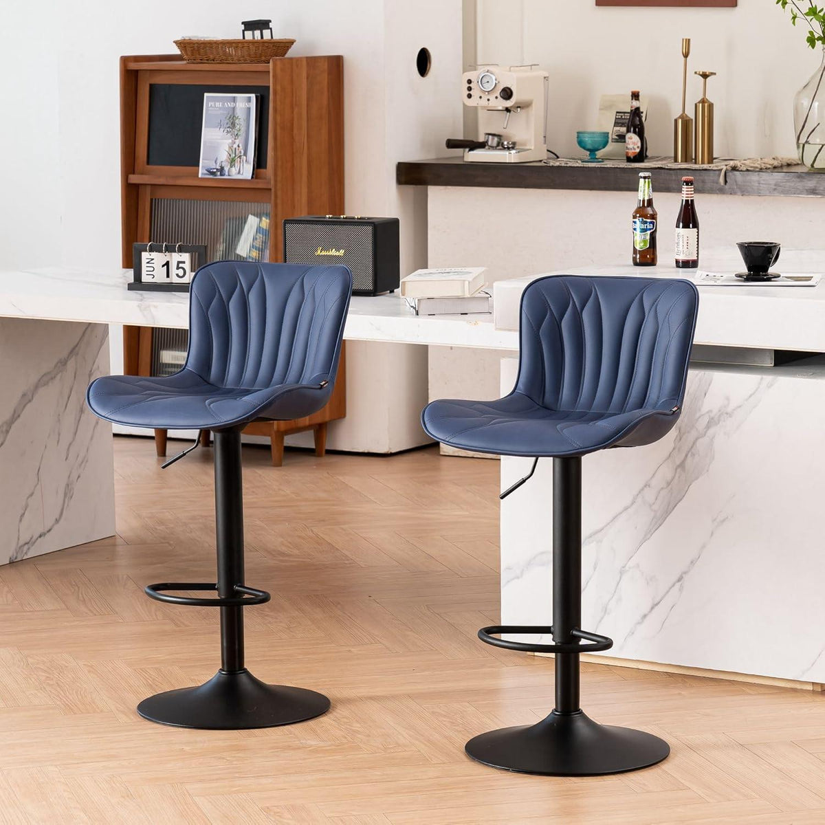 Drehbarer Barhocker 2er Set, Höhenverstellbar in Lederoptik
