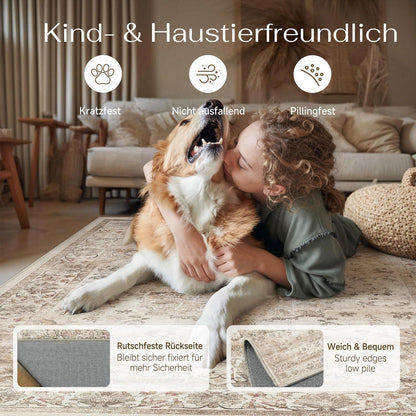 Waschbarer Vintage Teppich 200x300cm Beige Moon