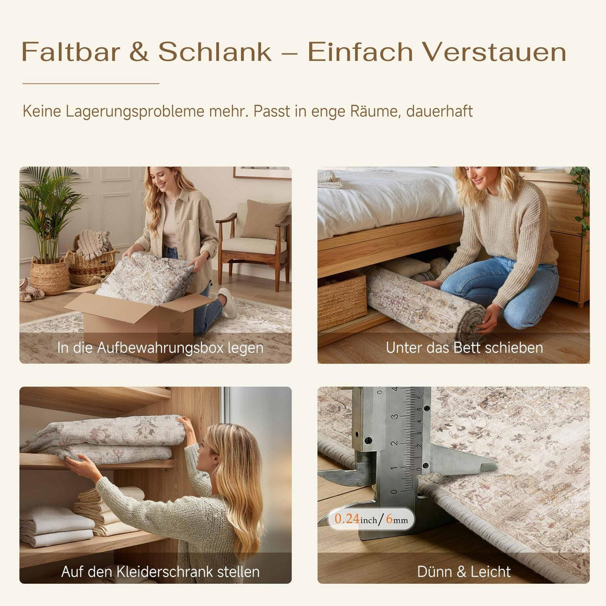 Waschbarer Vintage Teppich 200x300cm Beige Moon