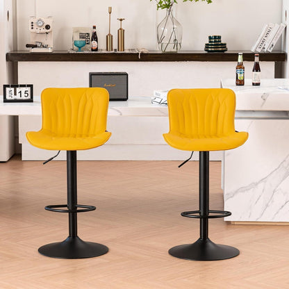Drehbarer Barhocker 2er Set, Höhenverstellbar, Zitronengelb in Lederoptik