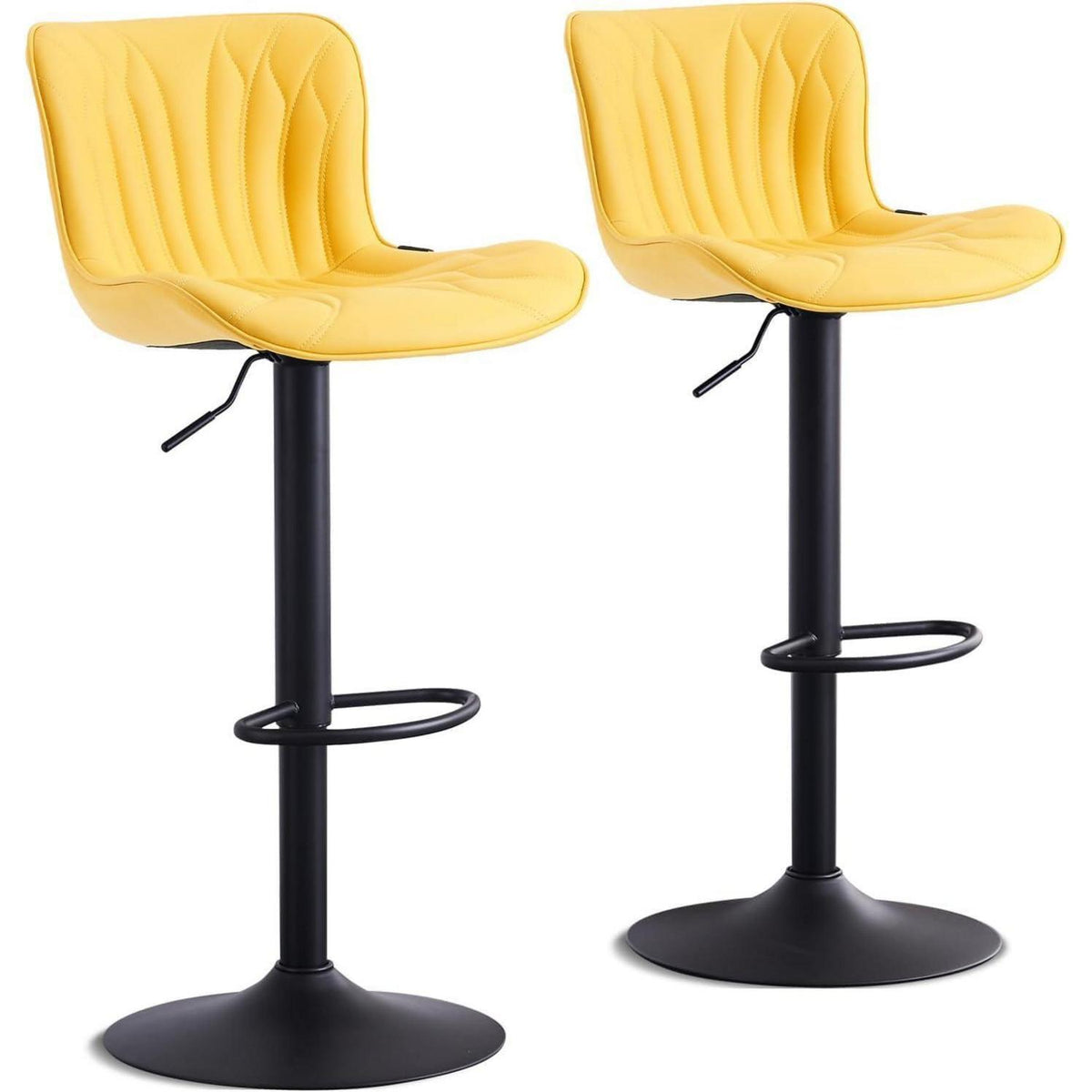 Drehbarer Barhocker 2er Set, Höhenverstellbar, Zitronengelb in Lederoptik