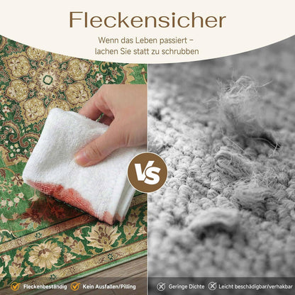 Waschbarer Teppich Grün Gold 200x300cm – Vintage Kurzflor