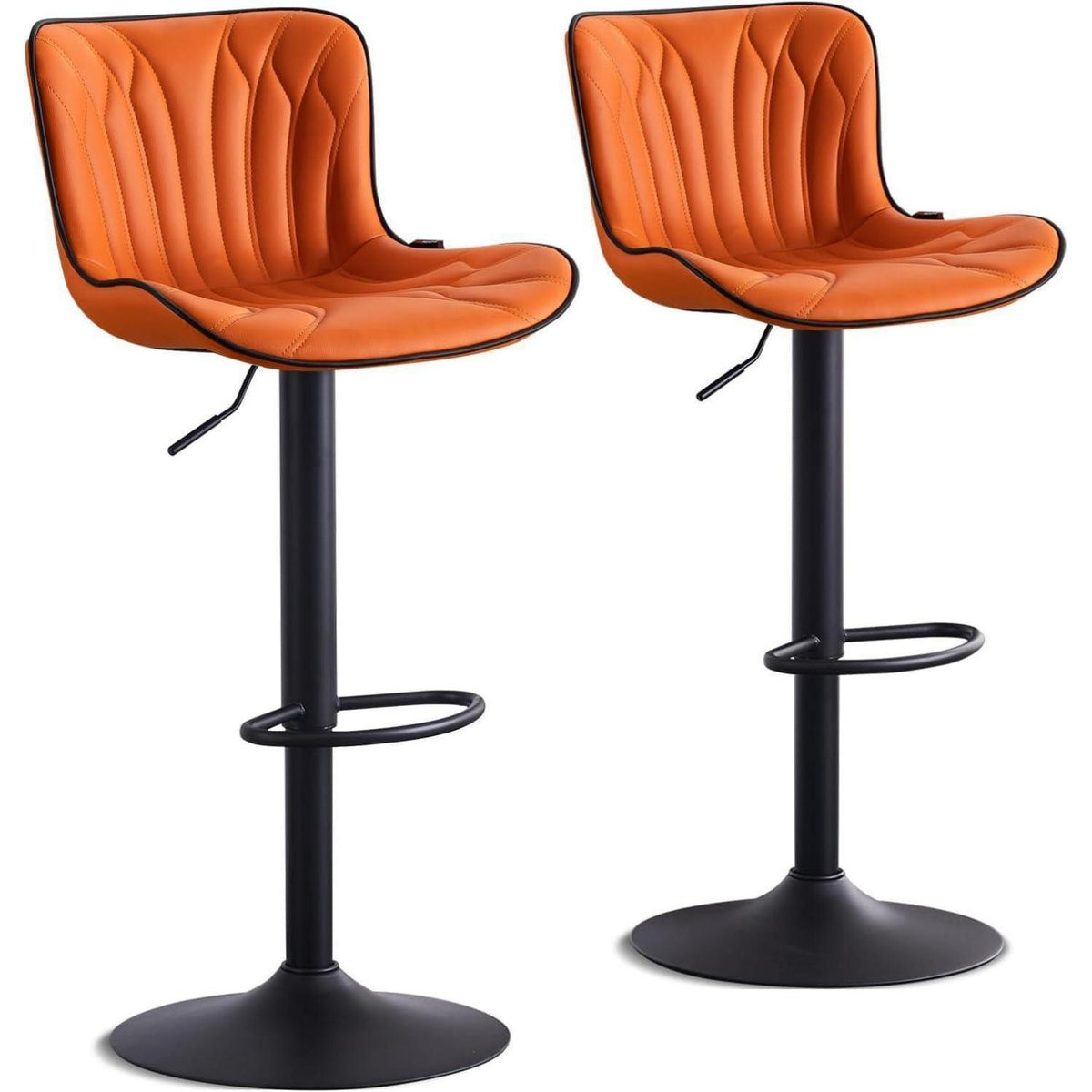 Drehbarer Barhocker Set, Höhenverstellbar, Orange in Lederoptik