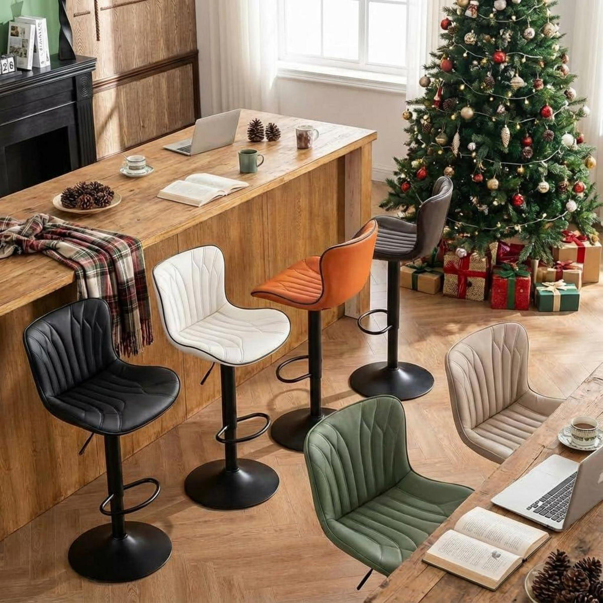 Drehbarer Barhocker 2er Set, Höhenverstellbar, Schwarz