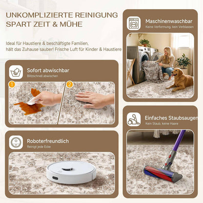 Braun Wohnteppich 200x300cm – Waschbar & Rutschfest