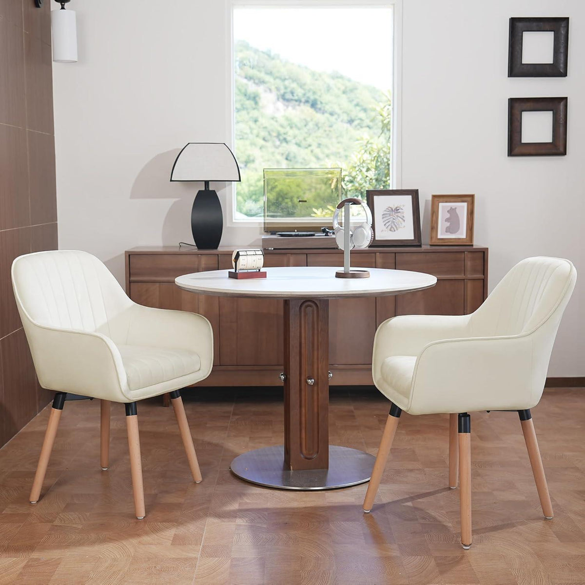 Cremeweiße Esszimmerstühle 4er Set, 360° drehbar & gepolstert