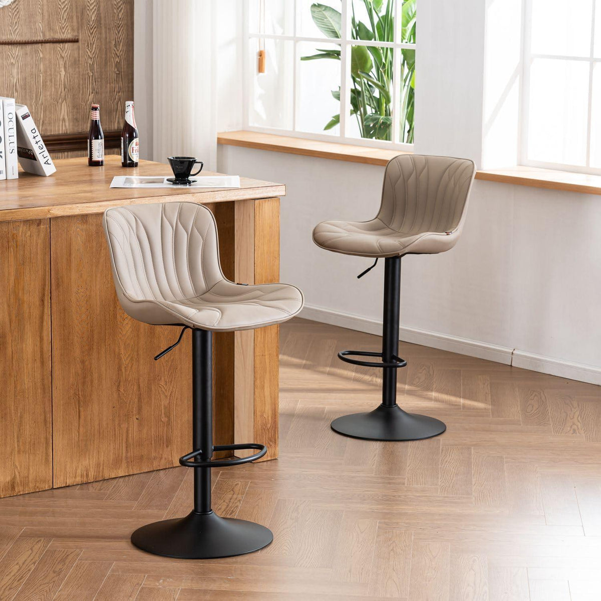 Drehbarer Barhocker 2er Set, Höhenverstellbar in Lederoptik