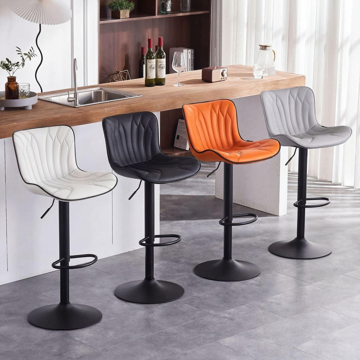 Drehbarer Barhocker 2er Set, Höhenverstellbar, Weiß