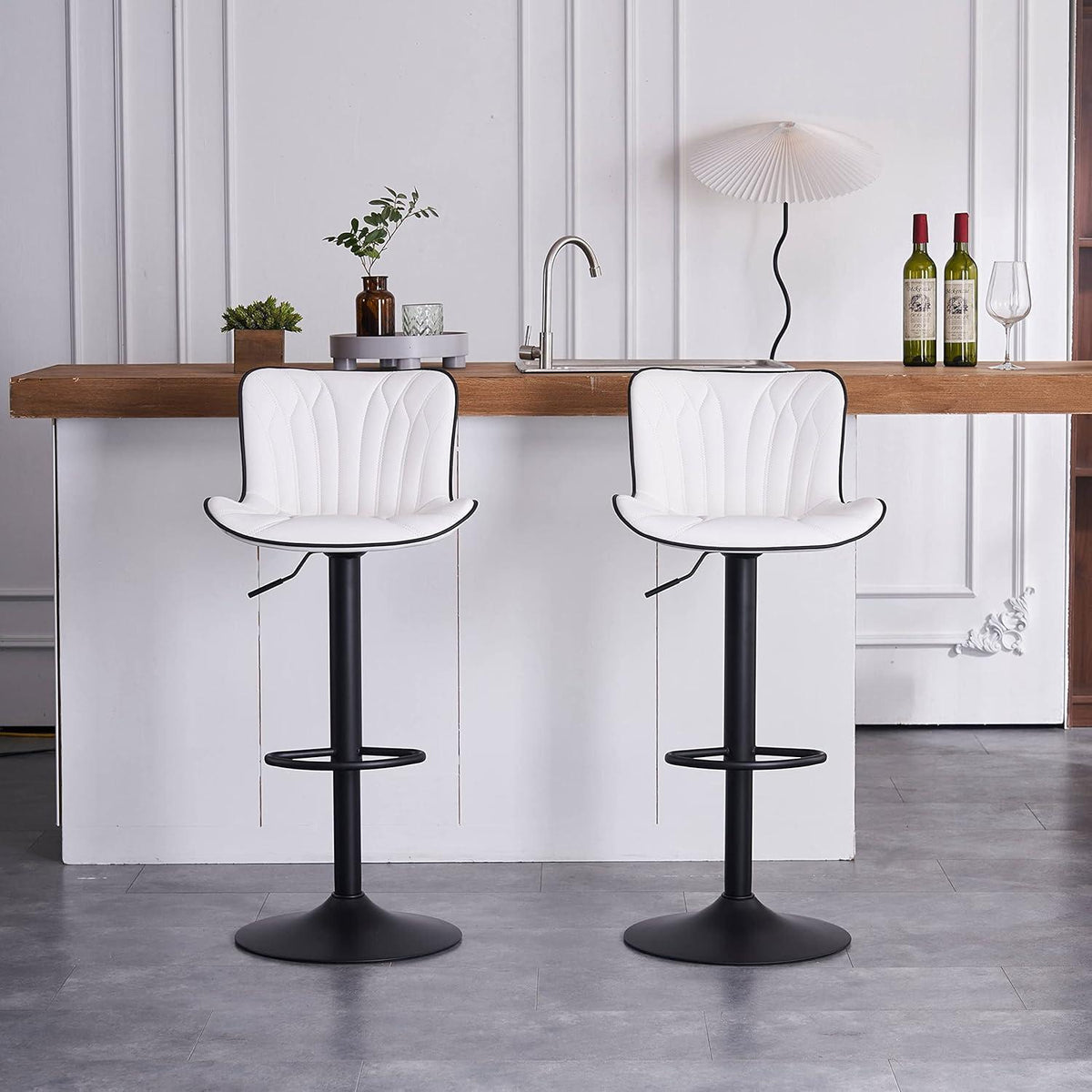 Drehbarer Barhocker 2er Set, Höhenverstellbar, Weiß