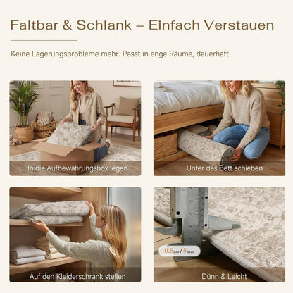 Beiger Wohnteppich 160x230cm – Waschbar & Vintage Kurzflor