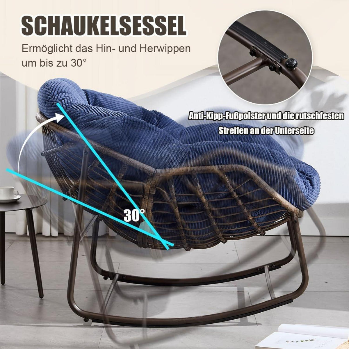 Rattan Schaukelstuhl Eiförmig Cord Blau Dunkelblau - Indoor Outdoor