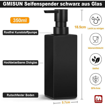 Schwarzer Seifenspender Glas 350ml - Matt & Modern