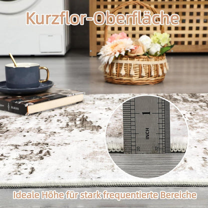 Abstrakter Teppich 240x340 cm – Beige Kurzflor, Waschbar & Rutschfest