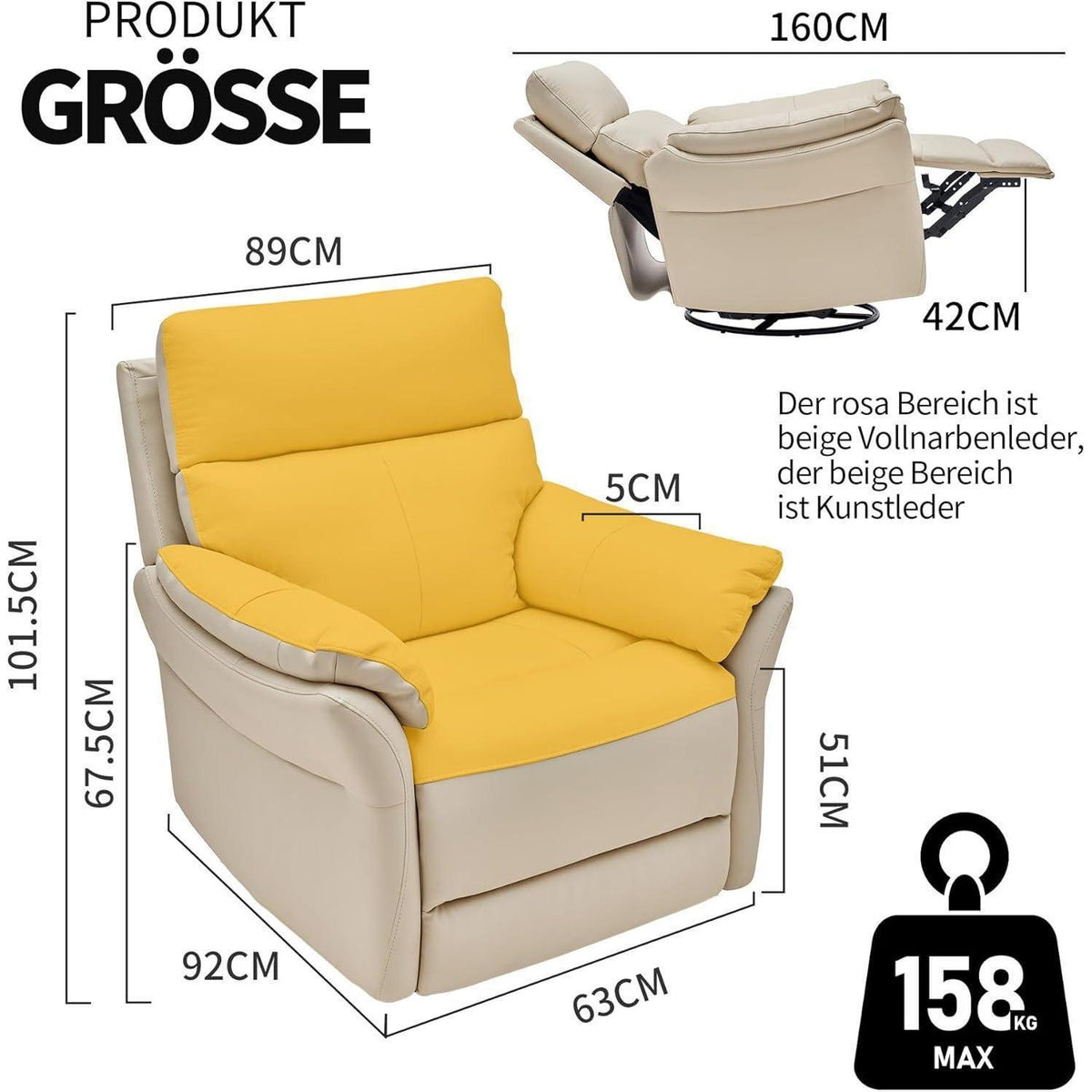 Schaukelsessel Relaxliege mit Liegefunktion – Beige in Lederoptik