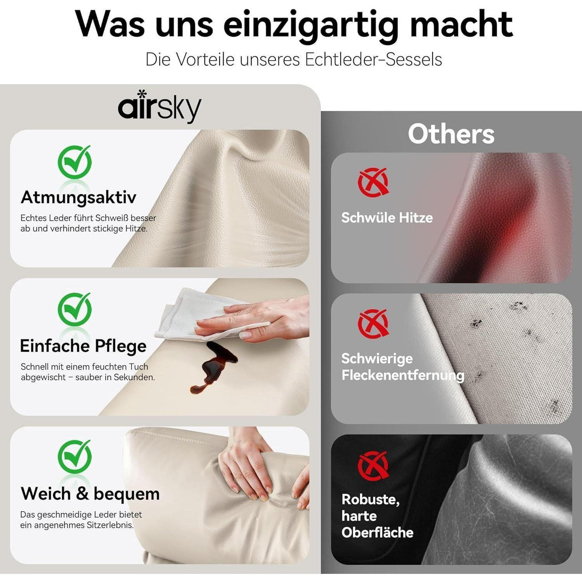 Schaukelsessel Relaxliege mit Liegefunktion – Beige in Lederoptik